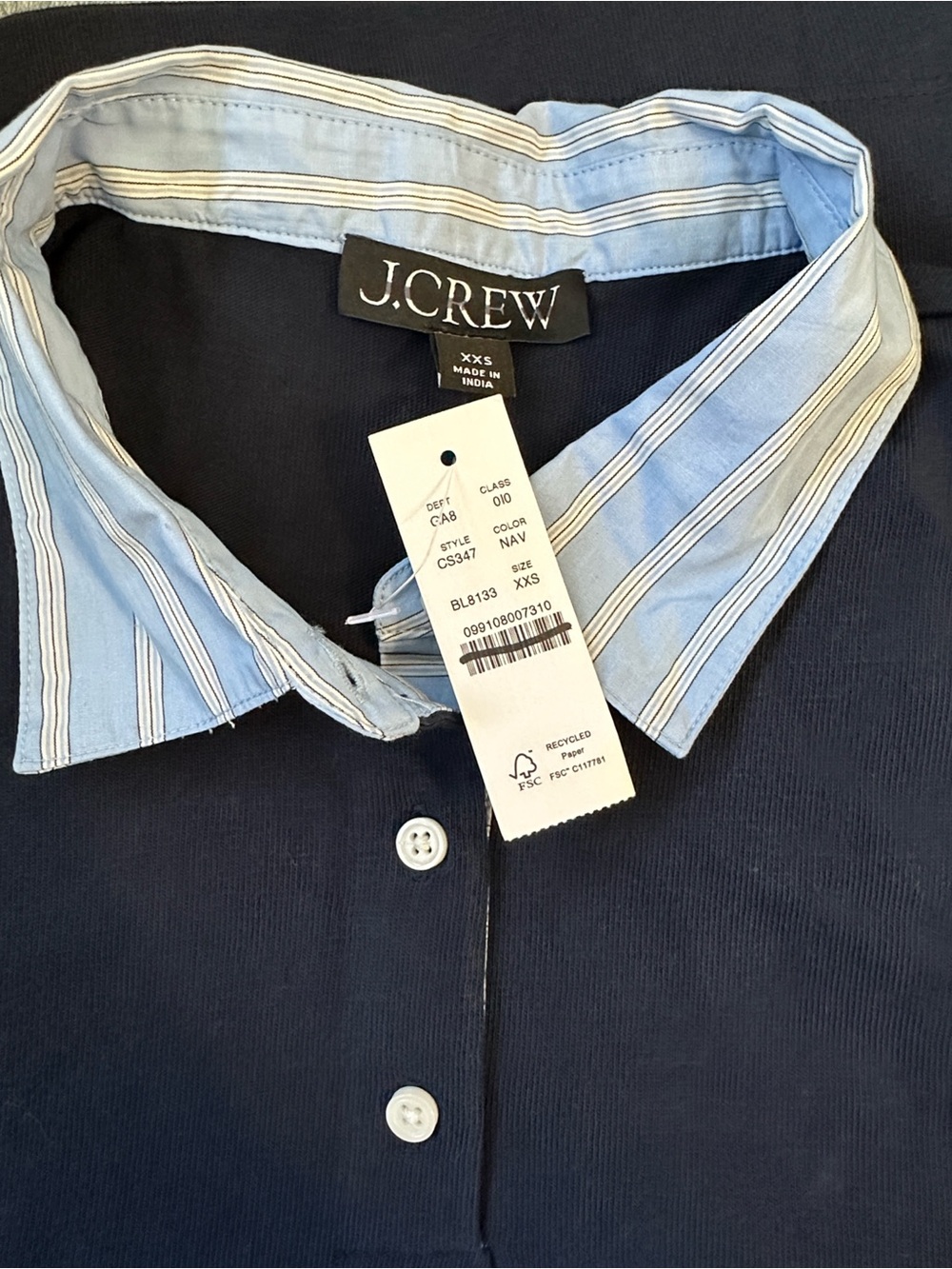J. Crew Layered polo shirt in mariner cotton Navy Short-Sleeve Stripe Trim - Picture 4 of 5